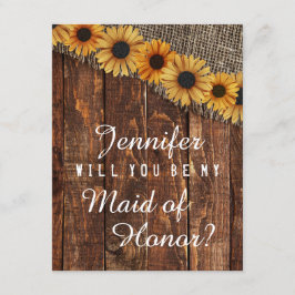 Rustiek hout & Burlap zal je mijn bruidsmeisje zij Kaart