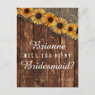 Rustiek hout & Burlap zal je mijn bruidsmeisje zij Kaart
