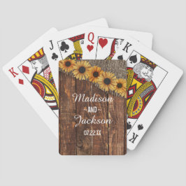 Rustiek hout & Burlap Zonnebloem bruiloft gunst Speelkaarten