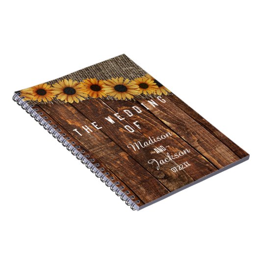 Rustiek hout & Burlap Zonnebloem Bruiloft Planner Notitieboek (Rechterzijde)