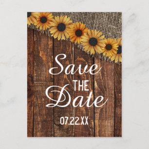 Rustiek Hout & Burlap Zonnebloem Save the Date Aankondigingskaart