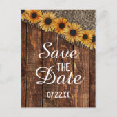 Rustiek Hout & Burlap Zonnebloem Save the Date Aankondigingskaart (Voorkant)