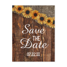 Rustiek Hout & Burlap Zonnebloem Save the Date