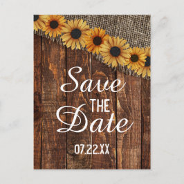 Rustiek Hout & Burlap Zonnebloem Save the Date Aankondigingskaart