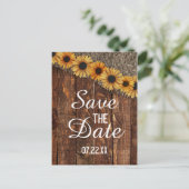 Rustiek Hout & Burlap Zonnebloem Save the Date Aankondigingskaart (Staand voorkant)