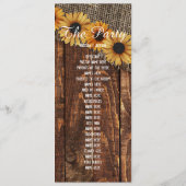 Rustiek Hout & Burlap Zonnebloem Trouwprogramma Programmakaart (Achterkant)