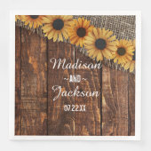 Rustiek Hout & Burlap Zonnebloem Waterverf Bruilof Servet (Voorkant)