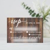 Rustiek Hout Casual met Song Verzoek Bruiloft RSVP Kaartje (Staand voorkant)