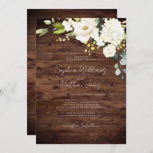 Rustiek Hout Champagne Bloemen Huwelijk Kaart (Voorkant / Achterkant)