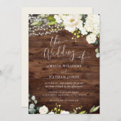 Rustiek Hout Champagne Floral Lights Wedding Kaart (Voorkant / Achterkant)