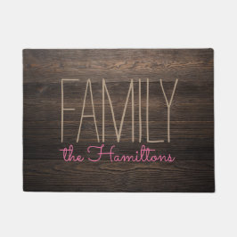Rustiek HOUT Chic Familie Monogram GRIJS EN ROZE Deurmat