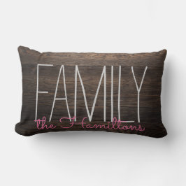 Rustiek hout Chic Familie Monogram IN ROZE Kussen