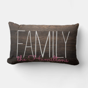 Rustiek hout Chic Familie Monogram IN ROZE Kussen