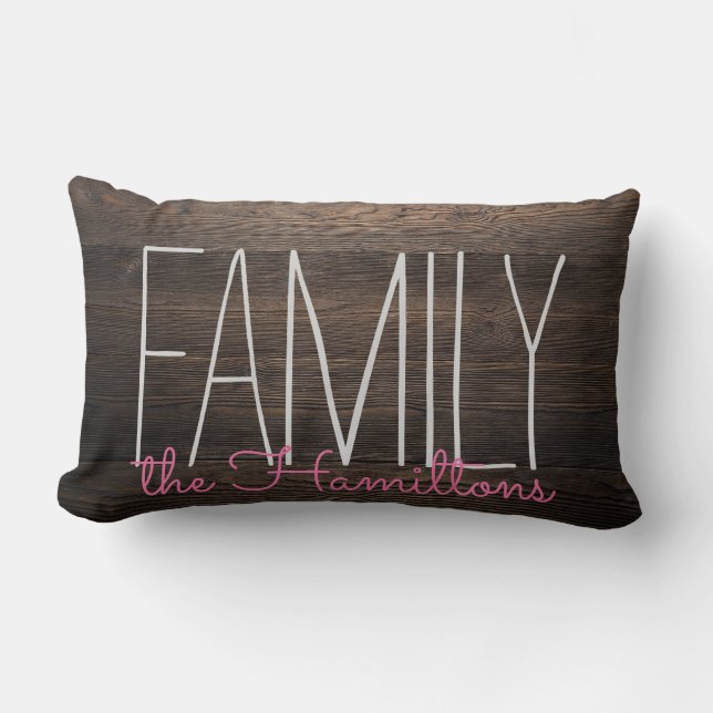 Rustiek hout Chic Familie Monogram IN ROZE Kussen (Voorkant)
