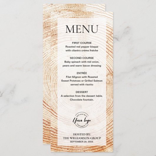 Rustiek Hout Corporate event logo Custom Menu (Voorkant / Achterkant)
