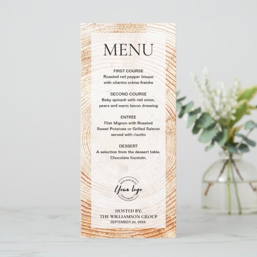 Rustiek Hout Corporate event logo Custom Menu (Staand voorkant)