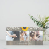 Rustiek Hout Country Barn Zonnebloem Lace Dank u Bedankkaart (Staand voorkant)