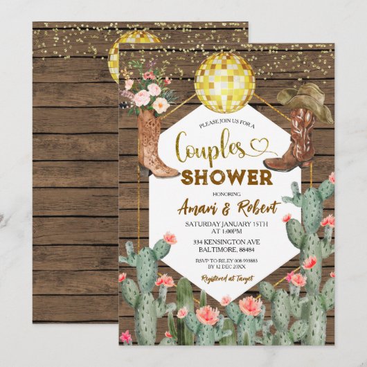 Rustiek Hout Country Boots Cactus Couples Douche Kaart (Voorkant / Achterkant)