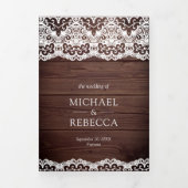 Rustiek Hout Country Lace String Lights Wedding Drieluik Uitnodiging (Cover)