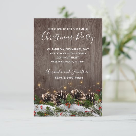 Rustiek Hout Country Pines Lights Sneeuw Kerstmis Kaart (Staand voorkant)