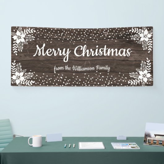 Rustiek Hout Custom Bloemen Sneeuw Kerstfeest Spandoek (Beurs)