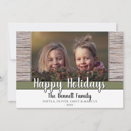 Rustiek Hout Custom Familie Foto Vrolijk Kerstfees Feestdagenkaart (Voorkant)