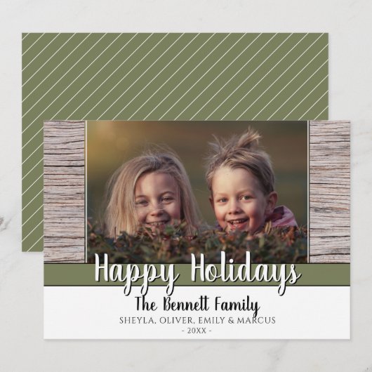 Rustiek Hout Custom Familie Foto Vrolijk Kerstfees Feestdagenkaart (Voorkant / Achterkant)