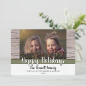 Rustiek Hout Custom Familie Foto Vrolijk Kerstfees Feestdagenkaart (Staand voorkant)