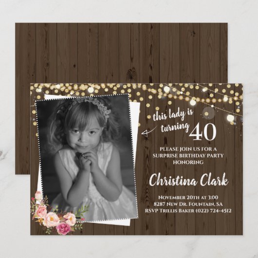 Rustiek Hout Custom Foto Bloemen Vrouwen Verjaarda Kaart (Voorkant / Achterkant)