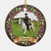 Rustiek Hout Custom Paard Foto Kerstmis Keramisch Ornament (Voorkant)