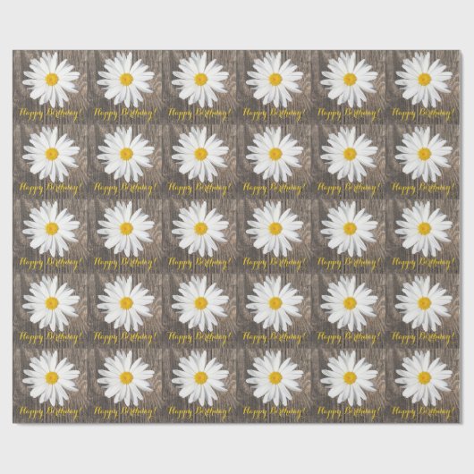 Rustiek hout, Daisy Happy Birthday! Cadeaupapier (Vlak)