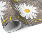 Rustiek hout, Daisy Happy Birthday! Cadeaupapier (Rol Hoek)