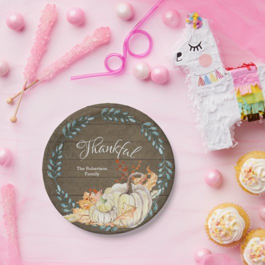 Rustiek Hout Dankbaar Familie Waterverf Pompoen Papieren Bordje (Feest)