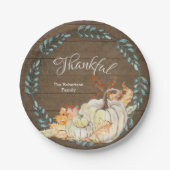 Rustiek Hout Dankbaar Familie Waterverf Pompoen Papieren Bordje (Voorkant)