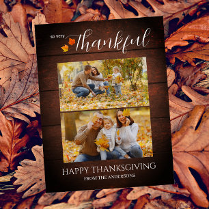 rustiek hout   Dankbare Thanksgiving familie 2 fot Feestdagenkaart