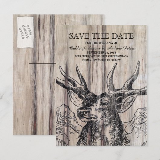rustiek hout | Deer Save the Date Briefkaart (Voorkant / Achterkant)