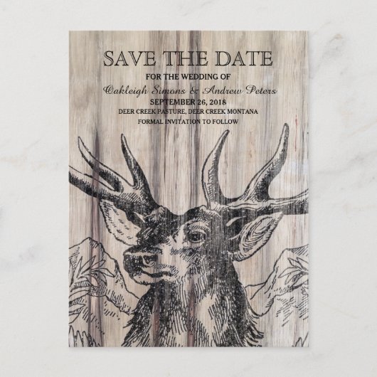 rustiek hout | Deer Save the Date Briefkaart (Voorkant)