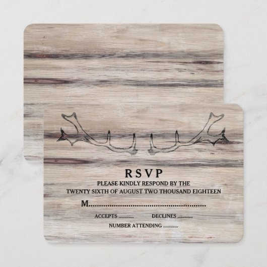 rustiek hout | Deer Wedding RSVP Kaart (Voorkant / Achterkant)