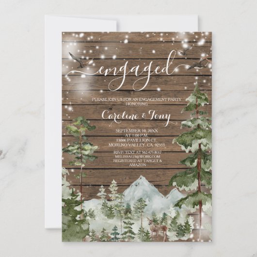 Rustiek hout dennenboom bos verlovingsfeest kaart (Voorkant)