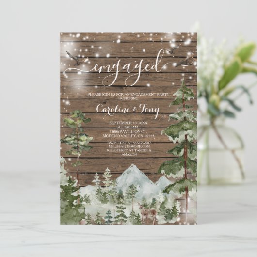 Rustiek hout dennenboom bos verlovingsfeest kaart (Staand voorkant)