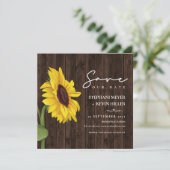 Rustiek Hout Eenvoudige Zonnebloem Huwelijk Save The Date (Staand voorkant)
