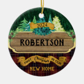 Rustiek Hout Eerste Kerstmis Nieuw Huis Keramisch Ornament (Voorkant)