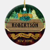 Rustiek Hout Eerste Kerstmis Nieuw Huis Keramisch Ornament (Achterkant)