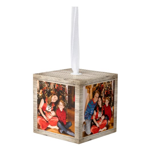 Rustiek Hout Elegant 3 Familie foto Kerstmis Decoratie (Achter hoekig)