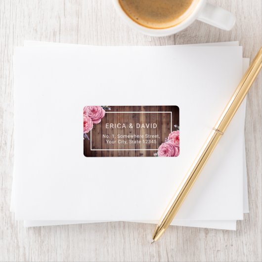 Rustiek Hout Elegant Waterverf Bloemen Bruiloft Etiket (Insitu)