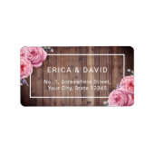 Rustiek Hout Elegant Waterverf Bloemen Bruiloft Etiket (Voorkant)