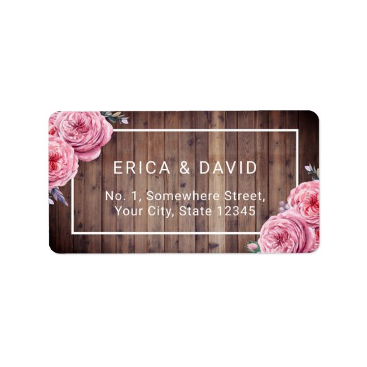 Rustiek Hout Elegant Waterverf Bloemen Bruiloft Etiket (Voorkant)