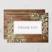 Rustiek hout Elegante zachte bladeren groen Bedank Bedankkaart (Voorkant / Achterkant)