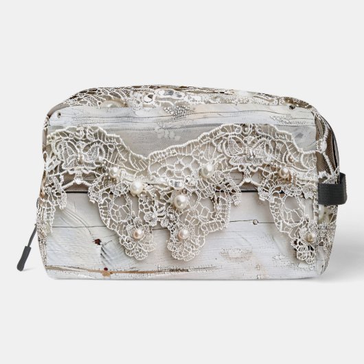 Rustiek hout en Antiek kant Toilettasje (Achterkant)