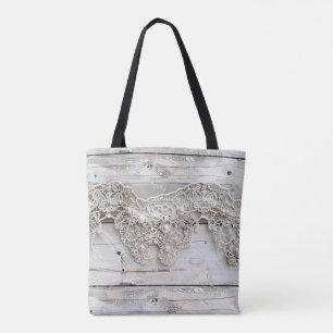Rustiek hout en Antiek kant Tote Bag